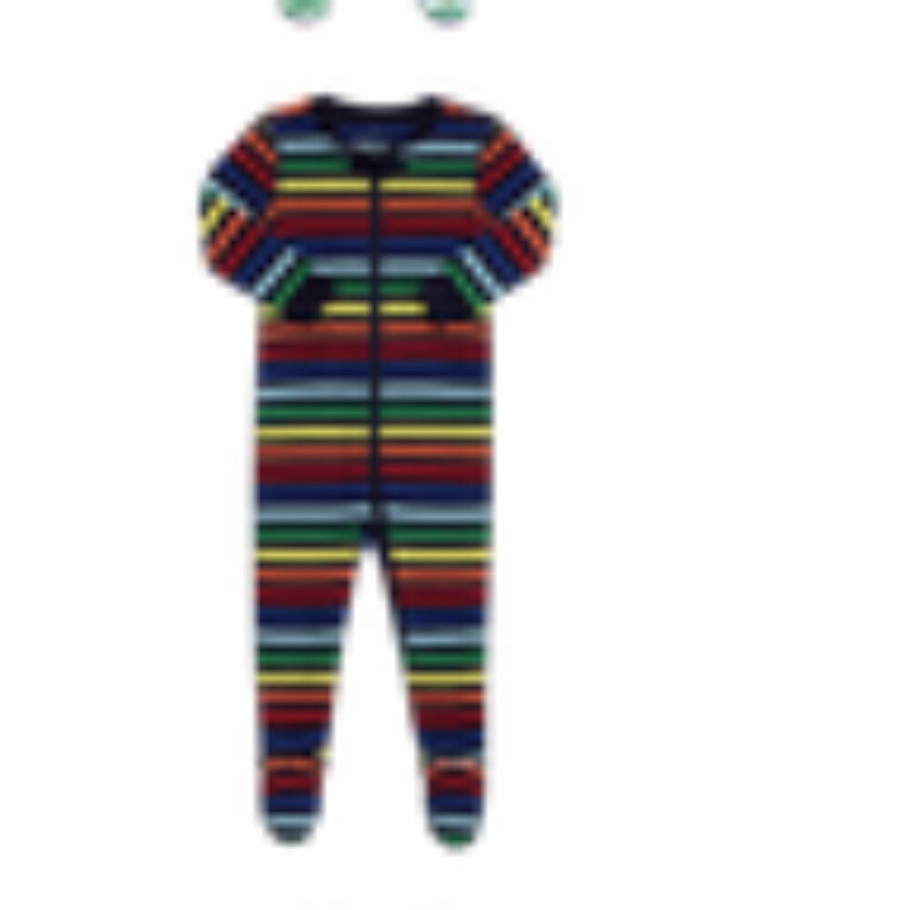 NWT Primary zip footie one piece PJs. Rainbow navy. 9-12 months. NEW WITH TAGS.